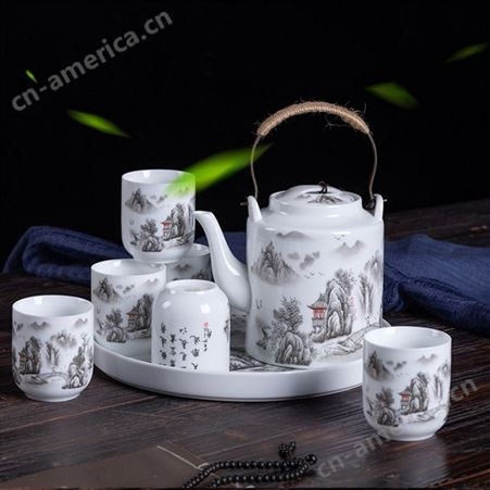 家用茶壶 茶杯陶瓷整套茶具茶盘套装工厂可加logo图案
