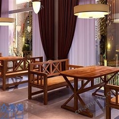 主题餐厅CY19089实木台面餐桌，定做实木餐桌椅，众美德家具
