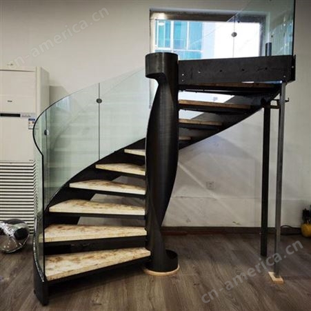 钢木旋转 双梁式重型卷板楼梯 室内楼梯定制实木 复式楼梯