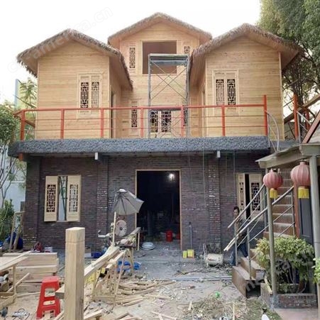 新中式防腐木木屋定制  景区木结构建筑专业建造