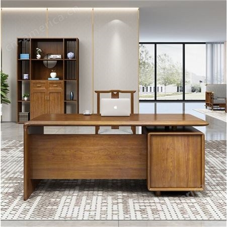 新中式老板桌实木办公桌椅组合 总裁书桌 单人大班台 白蜡木办公家具 可定做
